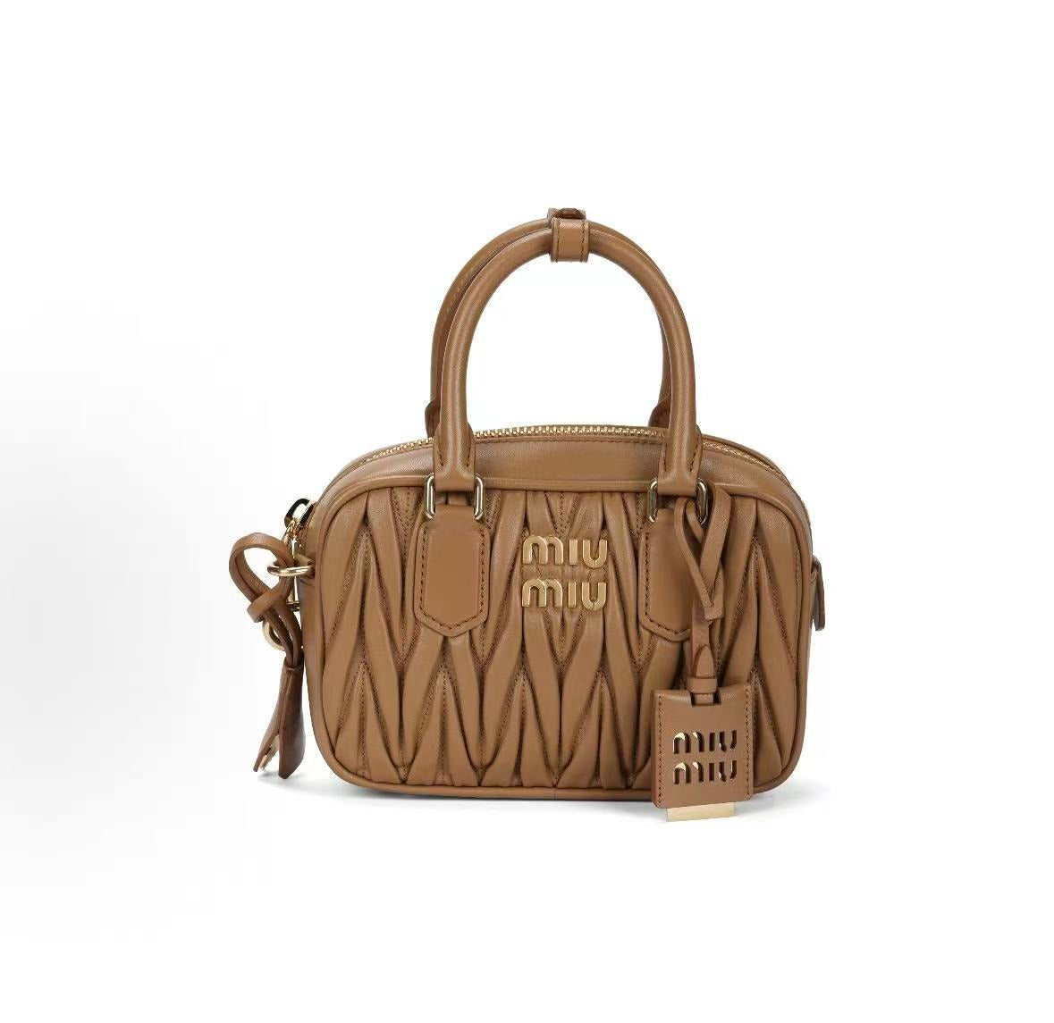 Miu Miu Arcadie Leather Dark Brown Top Handle Bag