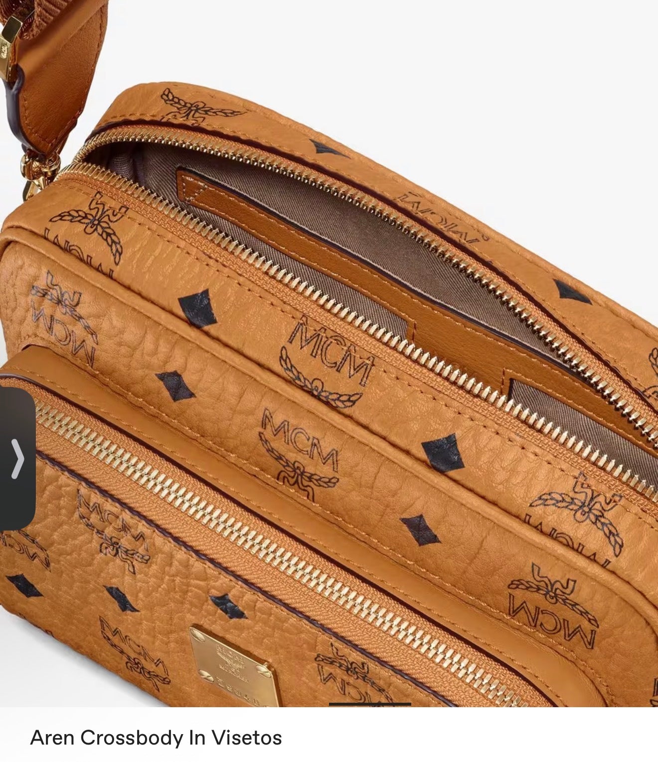 MCM Aren Visetos Small Cognac Crossbody Bag
