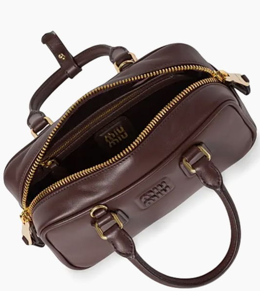 Miu Miu Arcadie Leather Dark Brown Top Handle Bag