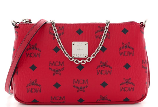 MCM Visetos Aren Crossbody Bag Red