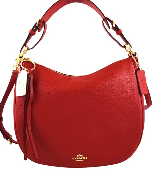 Coach Sutton Pebble Leather Jasper (Red) Hobo Purse