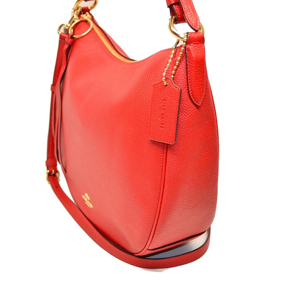 Coach Sutton Pebble Leather Jasper (Red) Hobo Purse