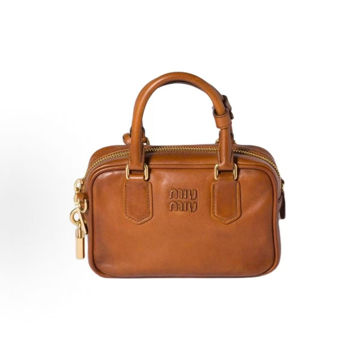 Miu Miu Arcadie Leather Dark Brown Top Handle Bag