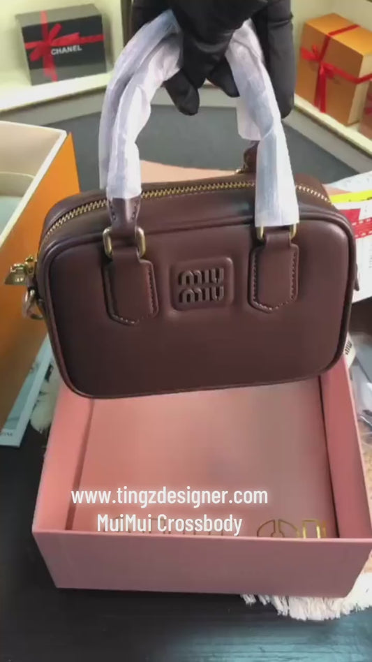 Miu Miu Arcadie Leather Dark Brown Top Handle Bag